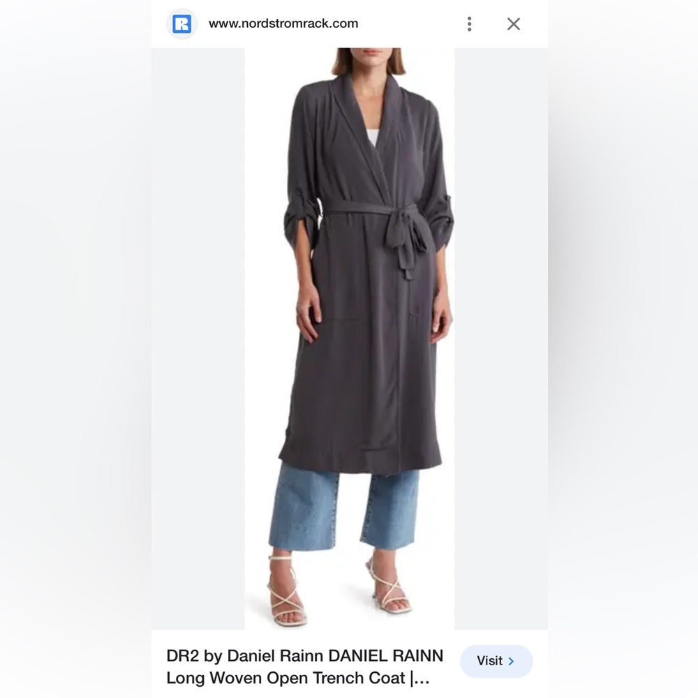 DR2 Daniel Rainn Long Woven Open Belted Trench Coat Chestnut Nordstrom Womens L - Picture 8 of 15